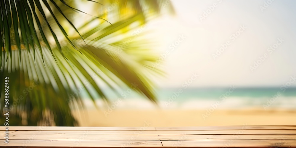 Poster summer landscape background with palm tree and sea.colorful summer template. concept of recreation. 