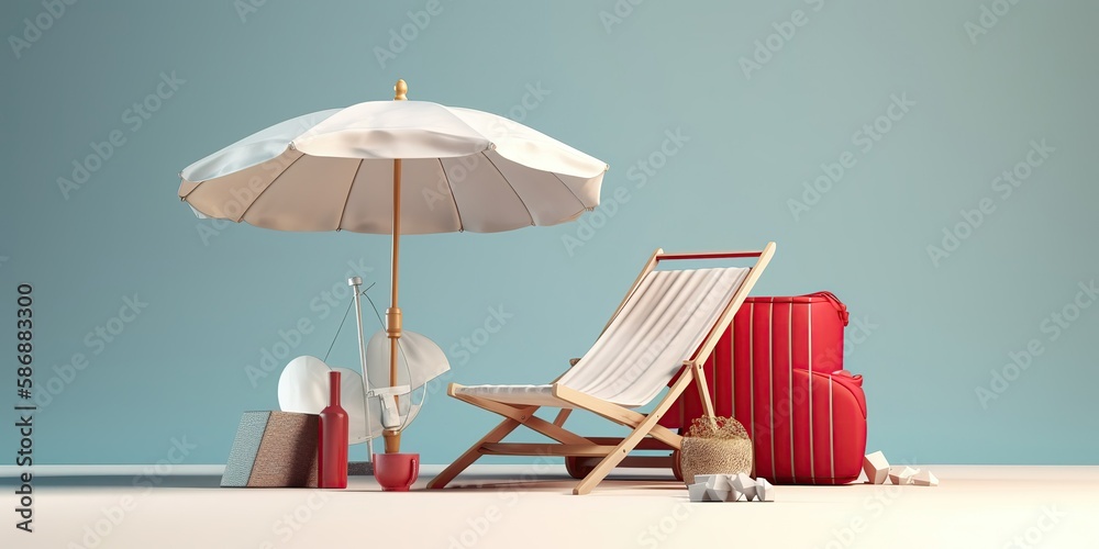 Aufkleber an abstraction of a vacation picture with an umbrella for the beach and a chaise longue.colorful sum