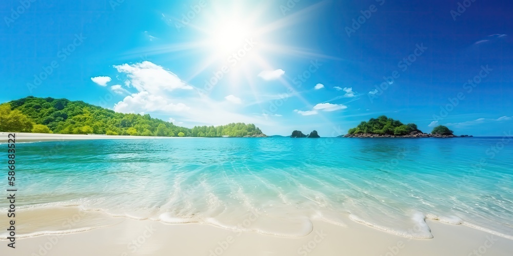 Aufkleber summer landscape of a sunny day on the beach with waves from the sea.colorful summer template. conce