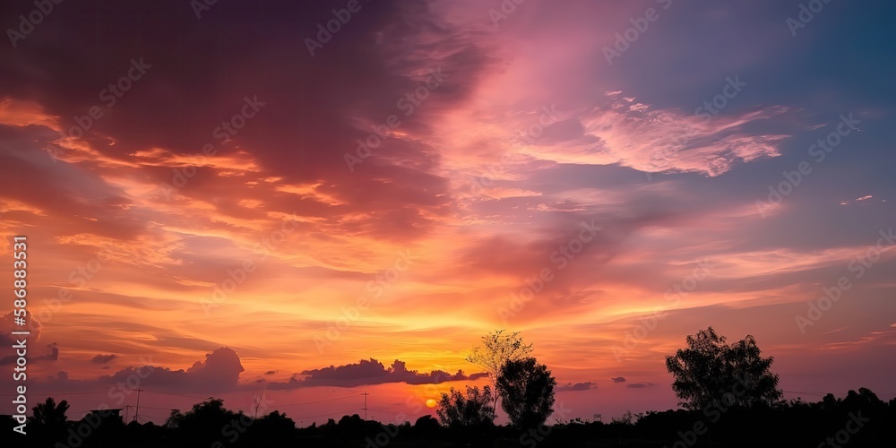 Aufkleber summer landscape of colorful cloudy sky at sunset.colorful summer template. concept of recreation. g