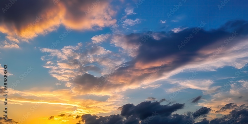 Poster summer landscape of colorful cloudy sky at sunset.colorful summer template. concept of recreation. g