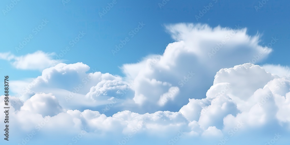Poster Cloudy sky with sun rays.Colorful summer template. Concept of recreation. Generative AI