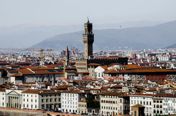 Naklejka premium Tower of catholic church in Florence, Italy, stock photo