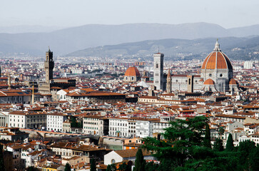 Fototapeta na wymiar Panorama of Florence and classical old tile roofs stock photo