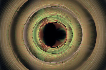 Brown round pattern of crooked waves on a black background. Abstract fractal 3D rendering