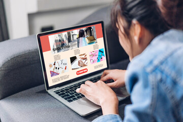 Woman relax use computer for fashion online shopping shopaholic,E-commerce,summer sale,product...