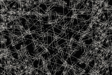 White pattern of curved lines on a black background. Abstract fractal 3D rendering