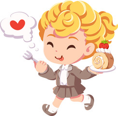 Girl likes to eat cake cartoon