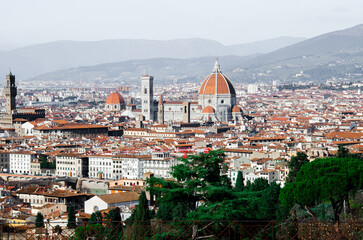 Fototapeta na wymiar Spring panorama of old town Florence in Italy, stock photo