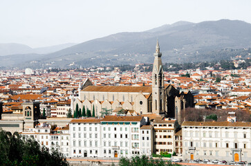 Fototapeta na wymiar View of Santa Maria Novella Church from Michelangelo Square in Florence stock photo
