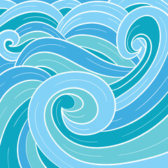 Fototapeta na wymiar Vector illustration blue sea waves, white outlined, background design