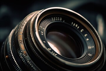 a close up of a vintage camera lens. narrow DOF. Generative AI