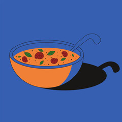 Tom yum soup with shrimp. Asian dish illustration