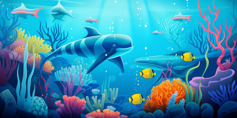 Ocean life in a pleasant, pristine underwater landscape - Generative AI