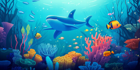 Naklejka na ściany i meble Ocean life in a pleasant, pristine underwater landscape - Generative AI