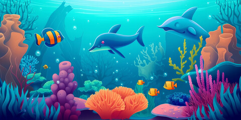 Ocean life in a pleasant, pristine underwater landscape - Generative AI