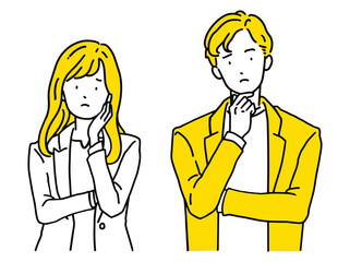 困った表情・悩むビジネスパーソン　男性＆女性