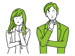 困った表情・悩むビジネスパーソン　男性＆女性