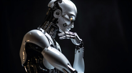 Humanoid robot thinking. Generative AI.
