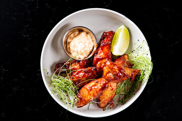 fried bbq chicken wings in bowl