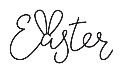 Fototapeta na wymiar Cute Easter lettering quote with bunny ears decoration, hand written with ink brush. Png clipart isolated on transparent background
