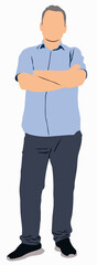 Illustration of middle aged man with folded hands.
