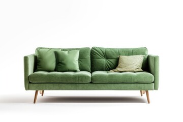 Green contemporary sofa against white background. Generative AI