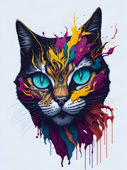 Cat head color splash concept. AI generated illustration