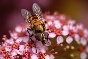 the UK's Essex; a little, adorable hover fly on a yarrow outside;. Generative AI
