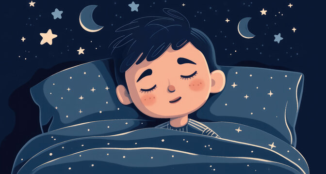 A child's eyes are closed and their breathing is calm, lost in a world of dreams. Generative AI