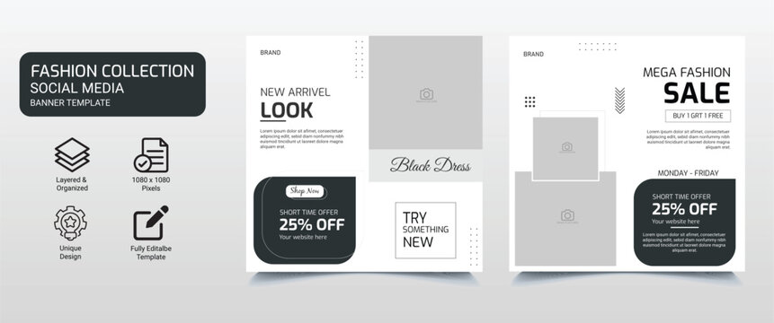 New look instagram promotion fashion template,Clean social media template banner.