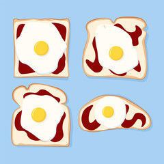 Set of sandwiches with fried egg and ketchup