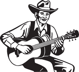 Cowboy play in guitar Vector illustration