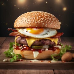 super high-quality high details and a super realistic cheeseburger with egg,l generative AI