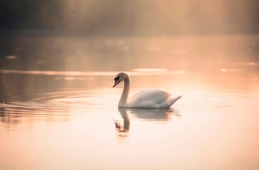 Swan is swimming on the lake. Generative AI.