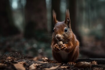Naklejka na ściany i meble A red squirrel consumes seeds. Generative AI