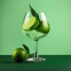 glass of wine with lemon slices in it, generative AI