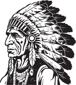 Old man American Indian Vector illustration, Isolated on the white background	