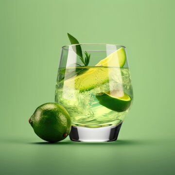 glass of wine with lemon slices in it, generative AI