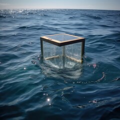 glass cube box in the blue ocean, generative AI