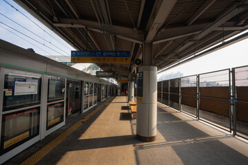 Seoul Metro or subway station atmosphere interior and exterior at Seoul , South Korea : 2 February 2023