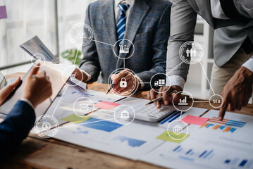 Co working process, team working.Coding software developer work with AR new design dashboard...