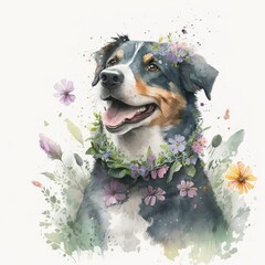 A whimsical watercolor portrait of a happy dog Generative Ai
