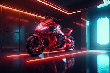 Obraz premium Futuristic motorcycle concept design, image by generative AI