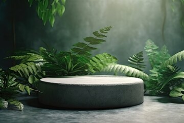 modern concrete table with a natural green plant decor. Generative AI
