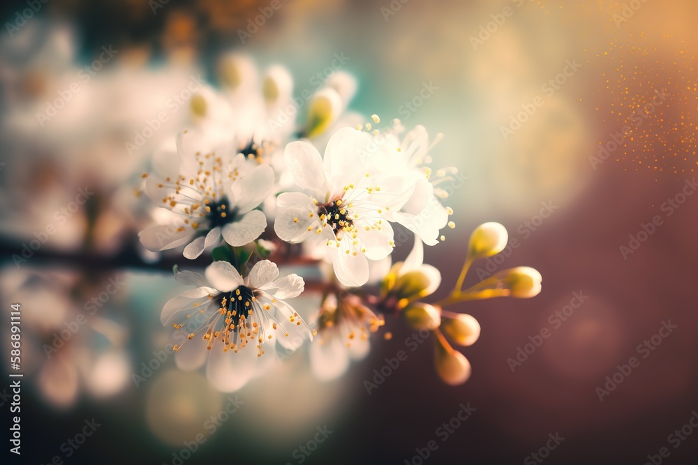 Poster spring picture of flowering tree branches.the beauty of nature. generative ai