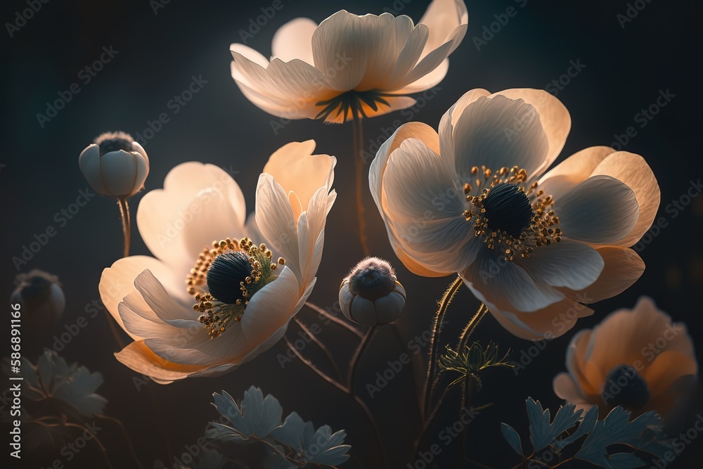 Canvas Prints Spring flowers beige anemone.The beauty of nature. Generative AI