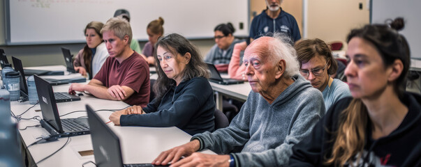 "Seniors Learning Coding Skills at Workshop" (Generative AI)
