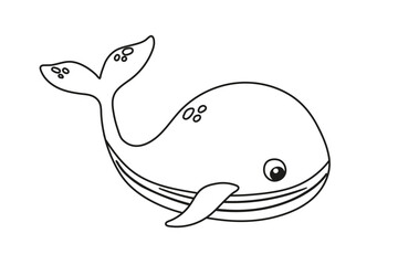 Vector cute cartoon whale in flat style.Illustration of sea animal character