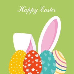 easter greeitng card with colorful eggs and bunny
